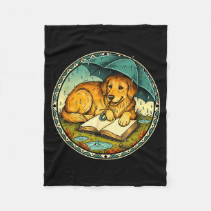 Funny Dog Reading Book Rain Cozy Umbrella Cute Art Fleece Blanket