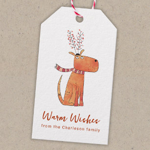 Funny Dog Reindeer Hat Holiday Gift Tags