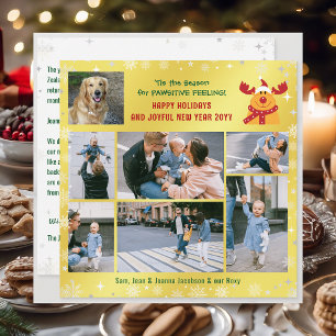 Funny Dog & Rudolph Happy Holidays Golden 7 Photos Holiday Card