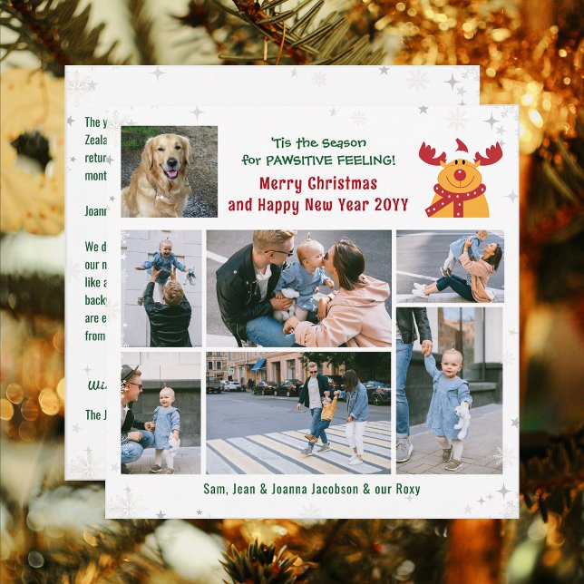 Funny Dog Rudolph Merry Christmas Modern 7 Photos Holiday Card (Modern Cute Pawsitive Vibes | Positively Funny Dog Rudolph Merry Christmas Happy New Year 7 Photos )