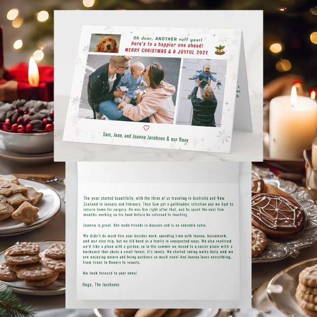 Funny Dog Ruff Year 3 Photos Merry Christmas Cute Card (Cute Funny Modern Oh Dear Ruff Year Pet Dog Snow Merry Christmas Joyful New Year 3 Photos Letter )