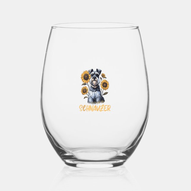 Funny Dog Schnauzer  Stemless Wine Glass (Front)