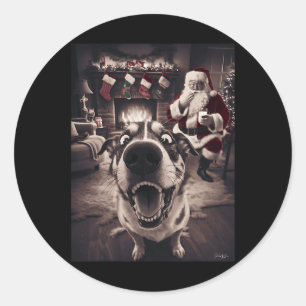 Funny Dog Selfie With Santa Xmas Christmas Classic Round Sticker