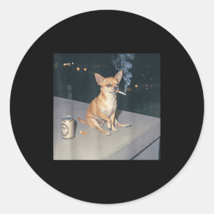 Funny dog smoking chihuahua meme cigarette beer classic round sticker