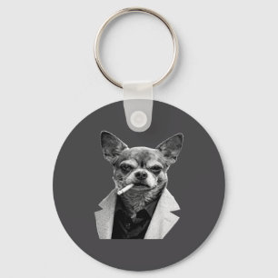 Funny Dog Smoking Cigarette Chihuahua Meme Humor L Key Ring
