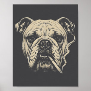 Funny Dog Smoking Cigarette English Bulldog Poster