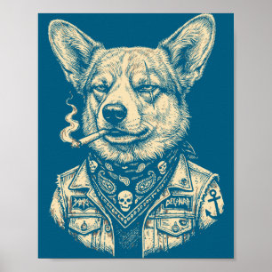 Funny Dog Smoking Cigarette Vintage Corgi Poster