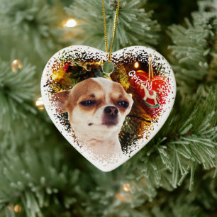 Funny dog snow Christmas Ceramic Heart Ornament