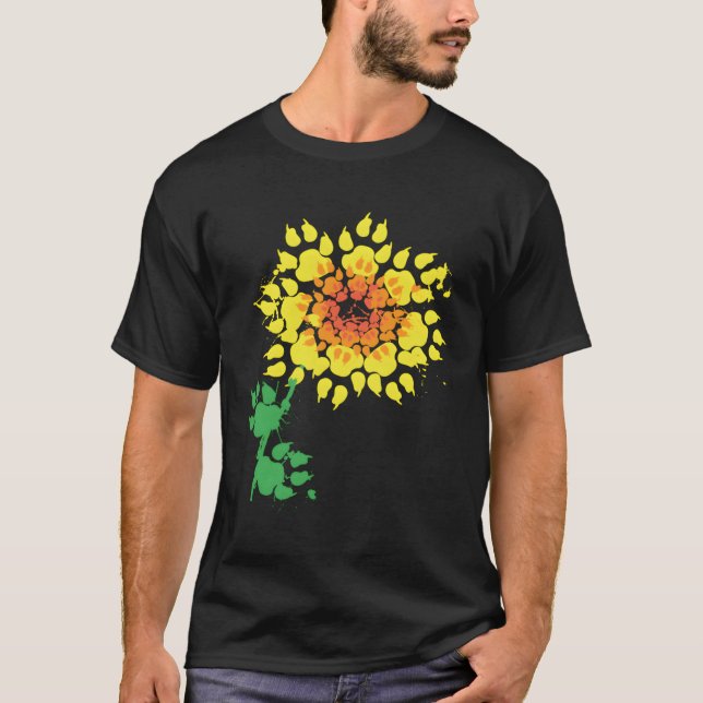 Funny Dog Sunflower Paw Print Gift Animal Lovers F T-Shirt (Front)