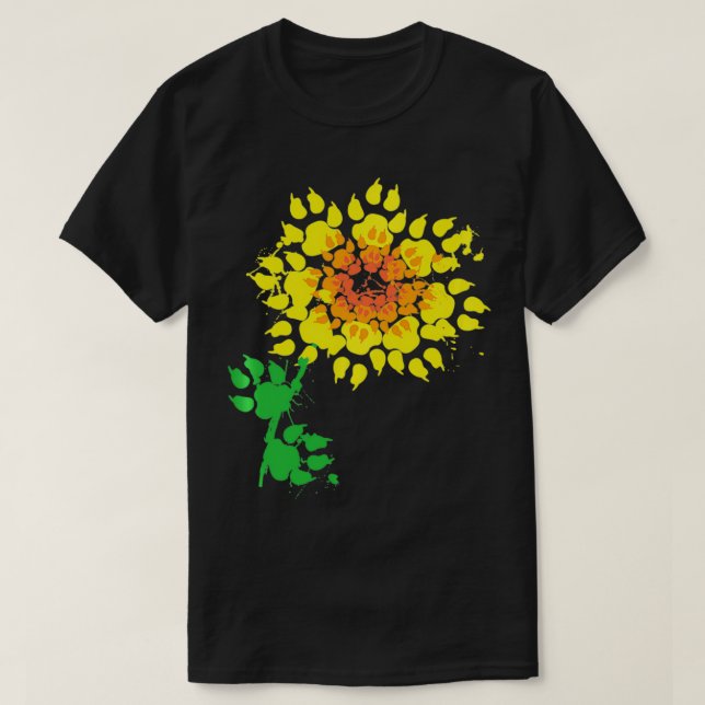 Funny Dog Sunflower Paw Print Gift  Animal Lovers  T-Shirt (Design Front)