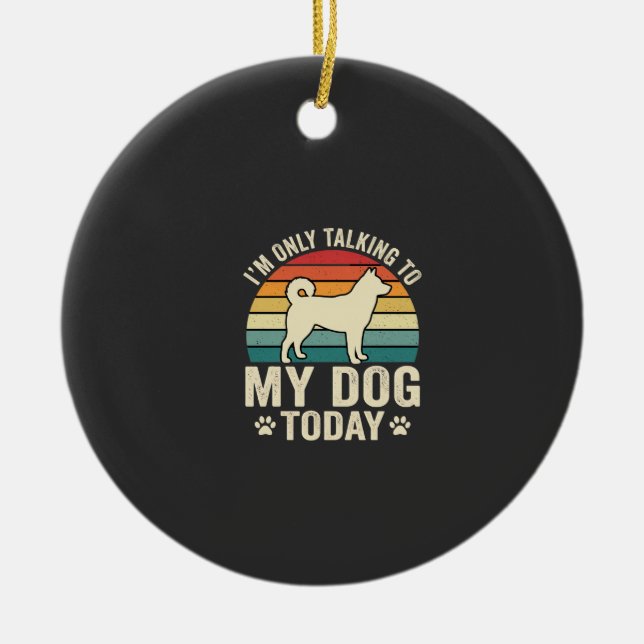 Funny Dog Talking Retro Sunset Ceramic Tree Decoration (Front)