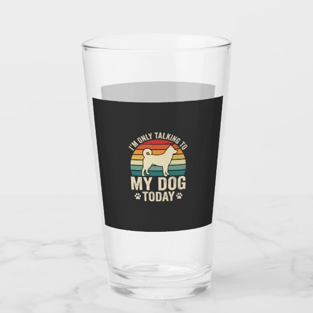 Funny Dog Talking Retro Sunset Glass (Front)