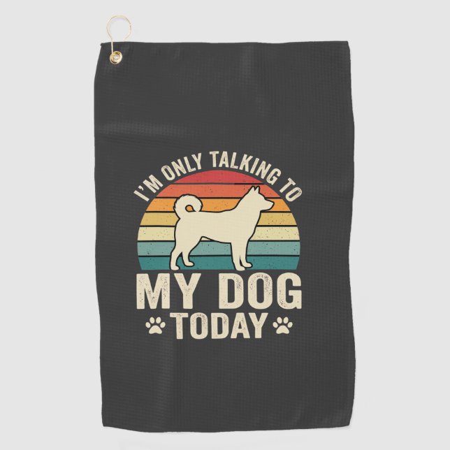 Funny Dog Talking Retro Sunset Golf Towel (Front)