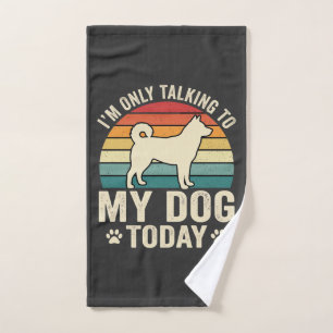 Funny Dog Talking Retro Sunset Hand Towel