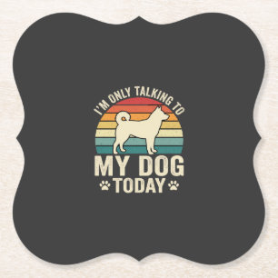 Funny Dog Talking Retro Sunset Paper Coaster