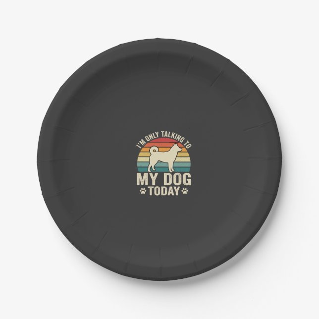 Funny Dog Talking Retro Sunset Paper Plate (Front)