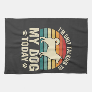 Funny Dog Talking Retro Sunset Tea Towel