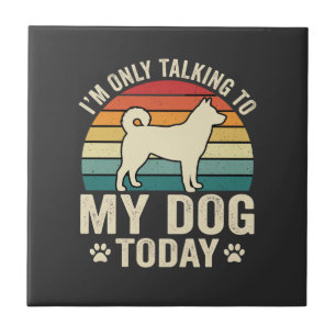 Funny Dog Talking Retro Sunset Tile