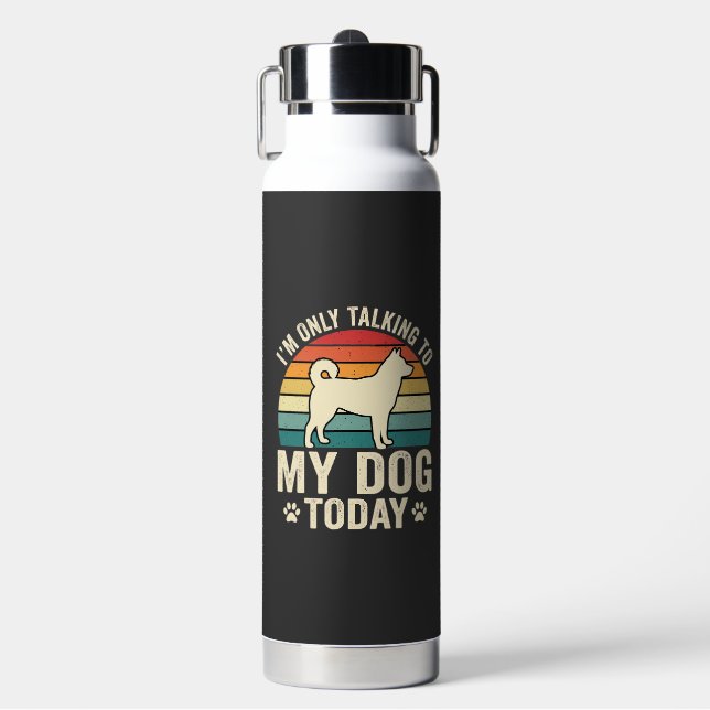 Funny Dog Talking Retro Sunset Water Bottle (Front)