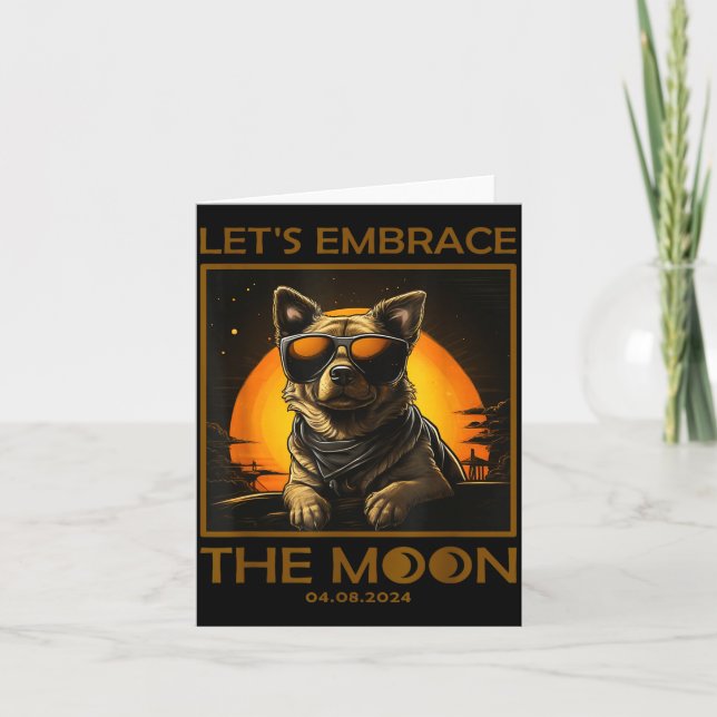 Funny Dog Total Solar Eclipse Embrace Card (Front)