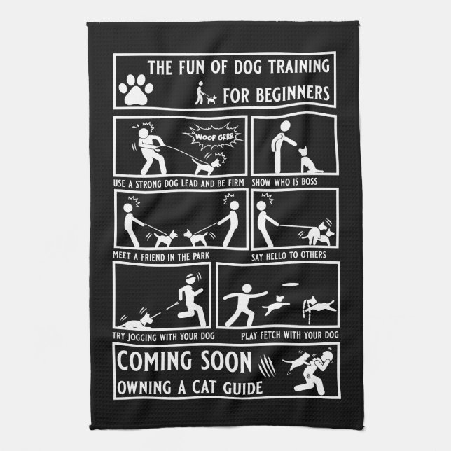 Funny Dog Training Instruction Manual Tea Towel (Vertical)