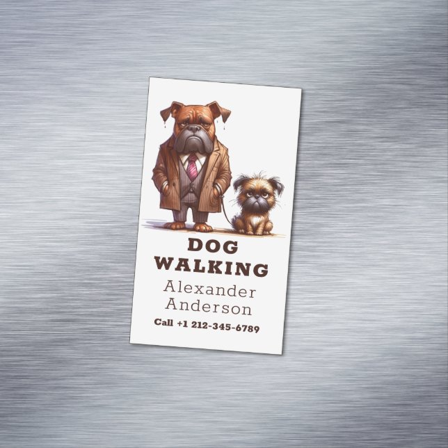Funny Dog Walker Walking Pet Sitting Magnetic Business Card (In Situ)