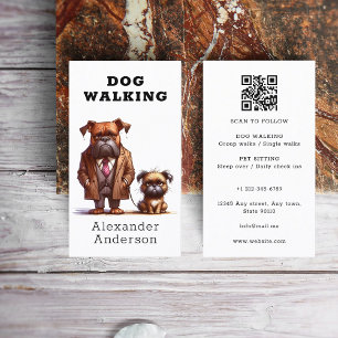 Funny Dog Walker Walking Pet Sitting QR Code Business Card