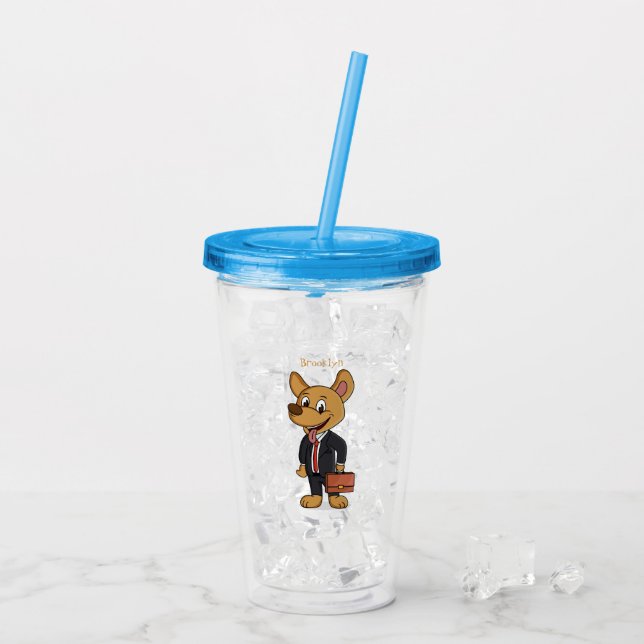 Funny dog wearing business suit cartoon  acrylic tumbler (Back Ice)