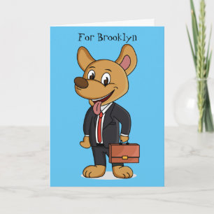 Funny dog wearing business suit cartoon card