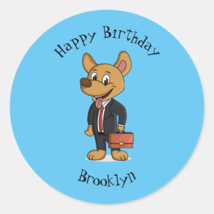 Funny dog wearing business suit cartoon  classic round sticker