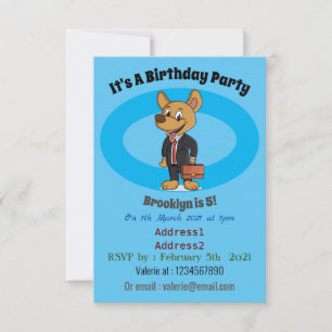 Funny dog wearing business suit cartoon invitation