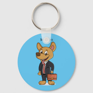 Funny dog wearing business suit cartoon key ring