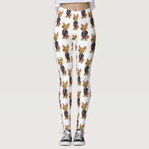 Funny dog wearing business suit cartoon  leggings