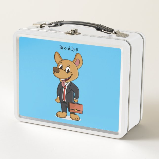 Funny dog wearing business suit cartoon  metal lunch box (Front)
