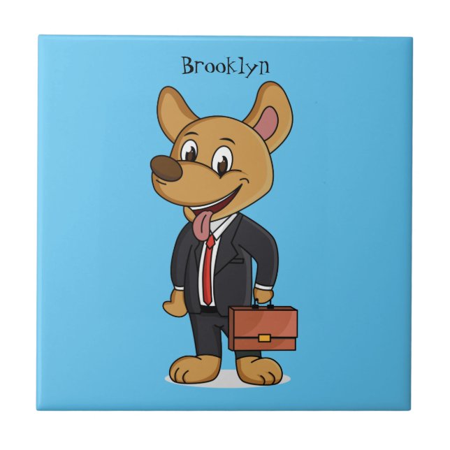 Funny dog wearing business suit cartoon tile (Front)
