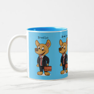 Funny dog wearing business suit cartoon Two-Tone coffee mug