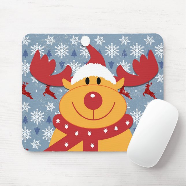 funny dog wearing christmas deer costume mouse mat (With Mouse)
