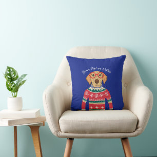 Funny Dog Wearing Glasses, Ugly Christmas Sweater Cushion