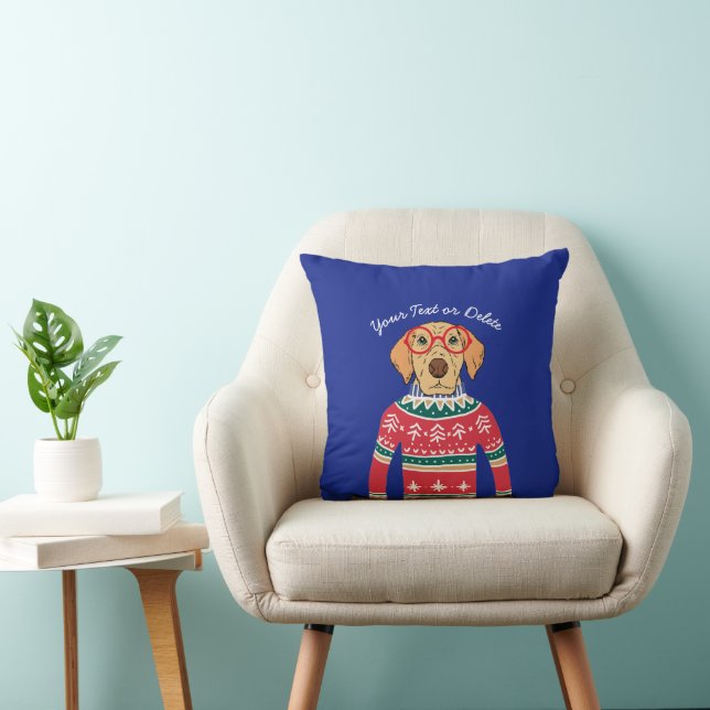Funny Dog Wearing Glasses, Ugly Christmas Sweater Cushion (Chair)