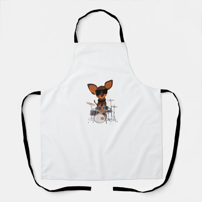 Funny Dog Wearing Sunglasses Playing Drums Drummer Apron (Front)