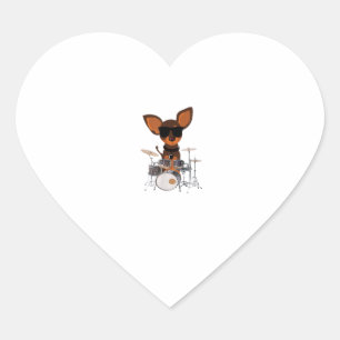 Funny Dog Wearing Sunglasses Playing Drums Drummer Heart Sticker