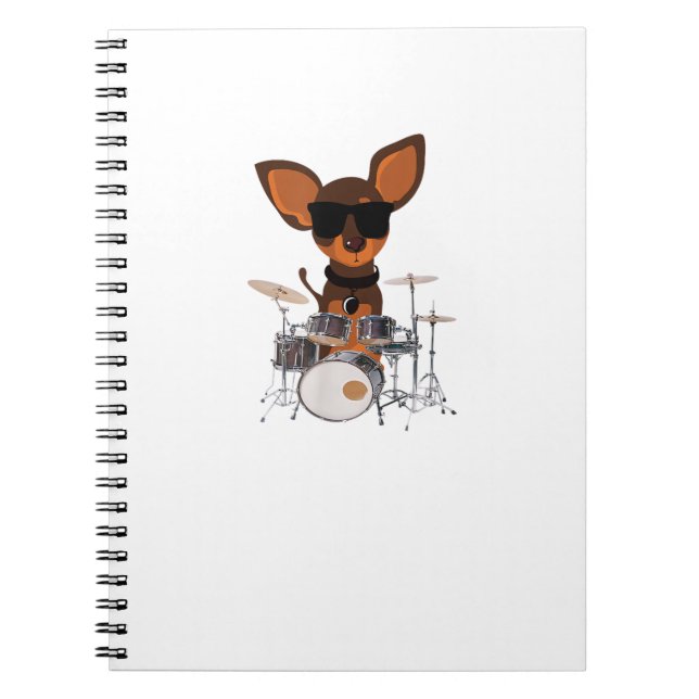 Funny Dog Wearing Sunglasses Playing Drums Drummer Notebook (Front)