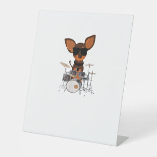 Funny Dog Wearing Sunglasses Playing Drums Drummer Pedestal Sign