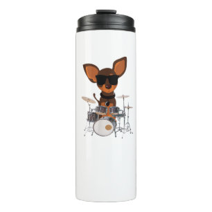 Funny Dog Wearing Sunglasses Playing Drums Drummer Thermal Tumbler