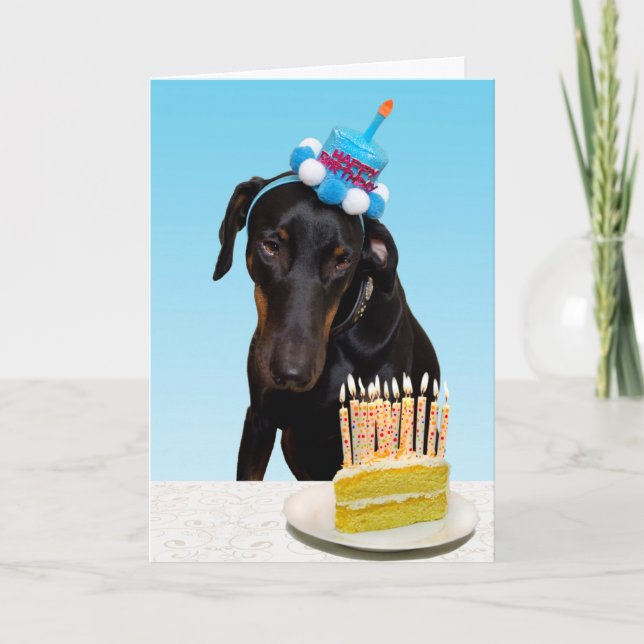 Funny dog with cake Birthday Card (Front)