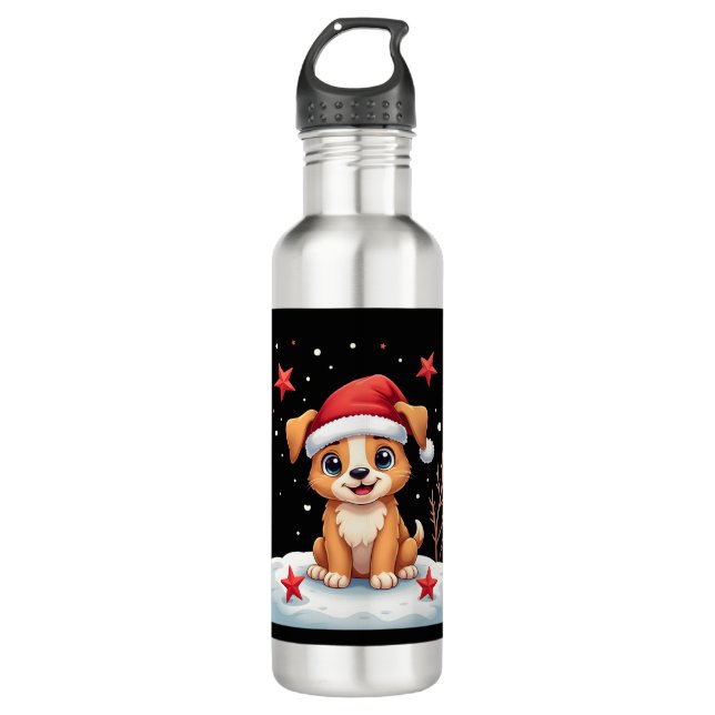 Funny Dog with Christmas Stars for Festive Season  710 Ml Water Bottle (Front)