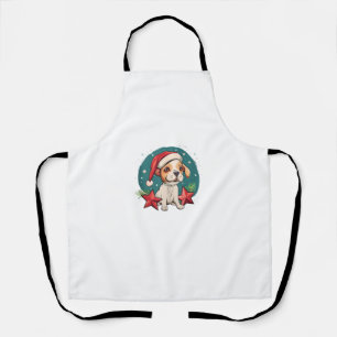 Funny Dog with Christmas Stars for Festive Season Apron