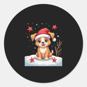 Funny Dog with Christmas Stars for Festive Season  Classic Round Sticker