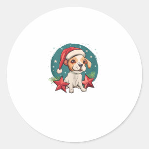 Funny Dog with Christmas Stars for Festive Season Classic Round Sticker