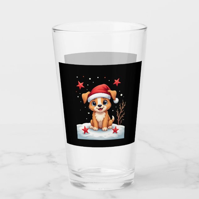 Funny Dog with Christmas Stars for Festive Season  Glass (Front)